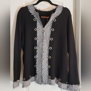 Belldini Zip Cardigan Grommets Tweed Trim 1X